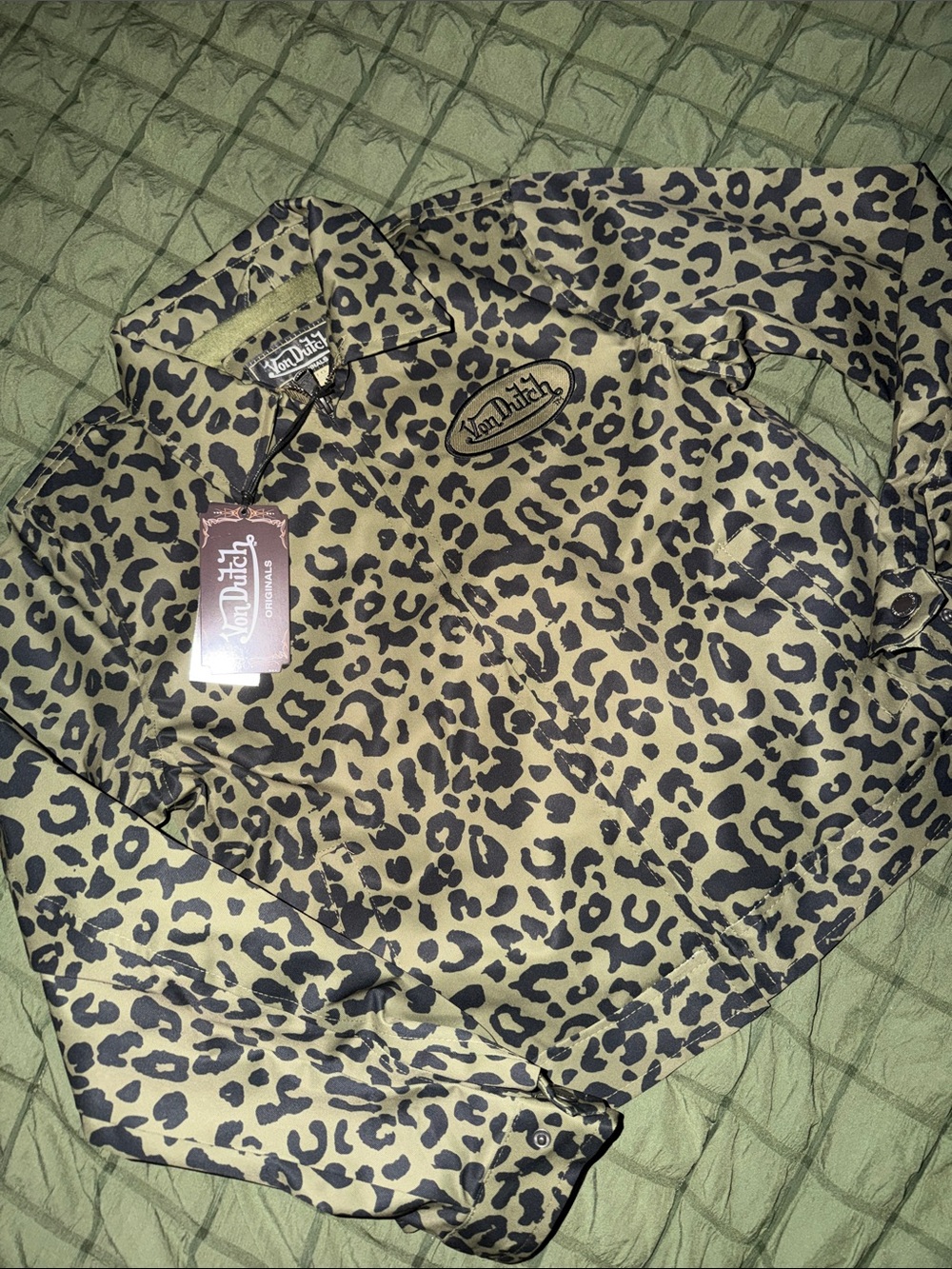 Von Dutch Olive Green & Black Leopard Print Shirt Jacket